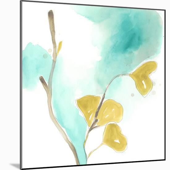 Teal and Ochre Ginko I-June Vess-Mounted Art Print