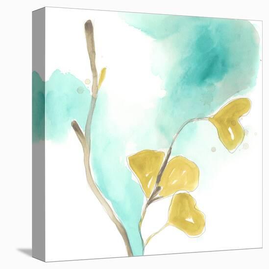 Teal and Ochre Ginko I-June Vess-Stretched Canvas