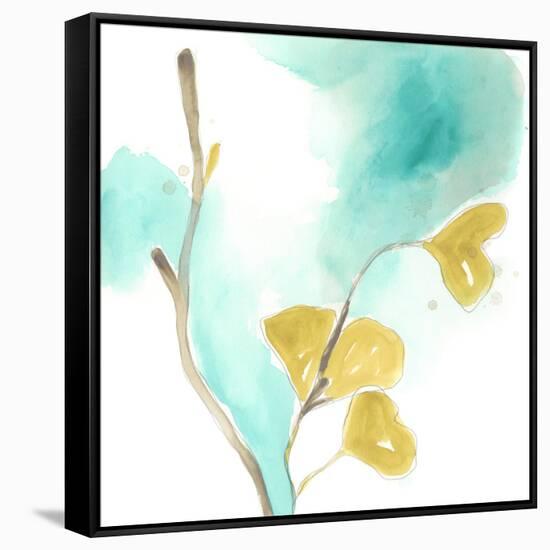 Teal and Ochre Ginko I-June Vess-Framed Stretched Canvas