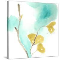 Teal and Ochre Ginko I-June Vess-Stretched Canvas