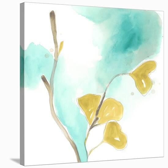 Teal and Ochre Ginko I-June Vess-Stretched Canvas