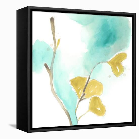 Teal and Ochre Ginko I-June Vess-Framed Stretched Canvas