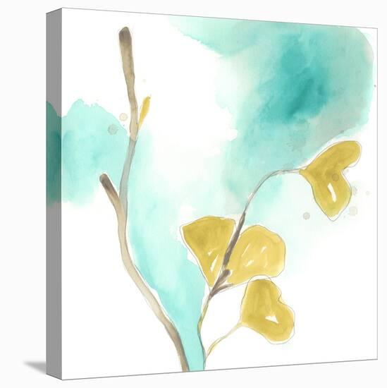 Teal and Ochre Ginko I-June Vess-Stretched Canvas