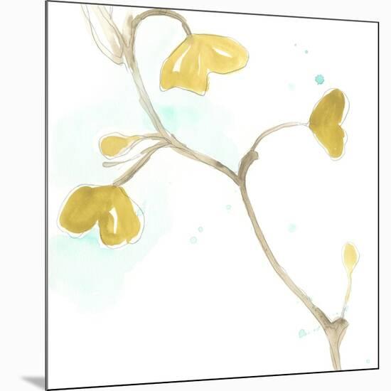 Teal and Ochre Ginko II-June Vess-Mounted Art Print