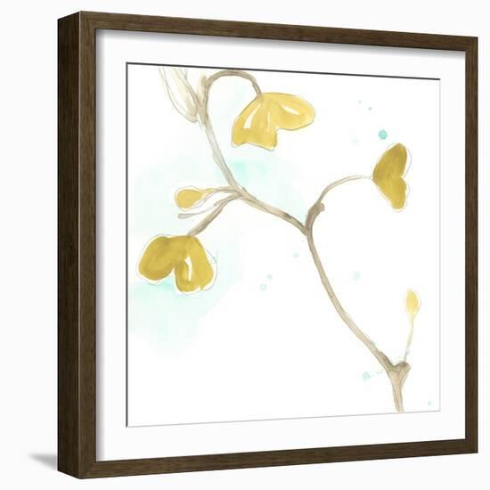 Teal and Ochre Ginko II-June Vess-Framed Art Print