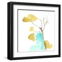 Teal and Ochre Ginko IX-June Vess-Framed Art Print