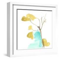 Teal and Ochre Ginko IX-June Vess-Framed Art Print