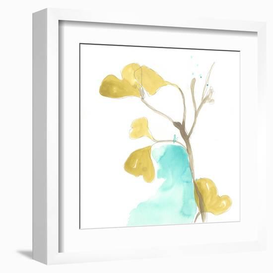 Teal and Ochre Ginko IX-June Vess-Framed Art Print