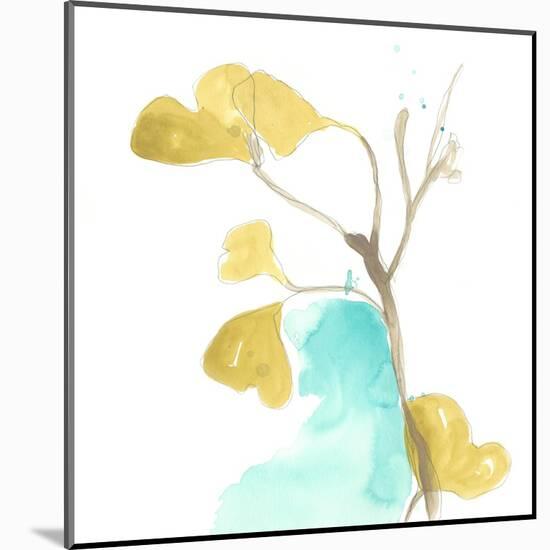 Teal and Ochre Ginko IX-June Vess-Mounted Art Print