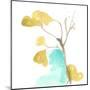 Teal and Ochre Ginko IX-June Vess-Mounted Art Print