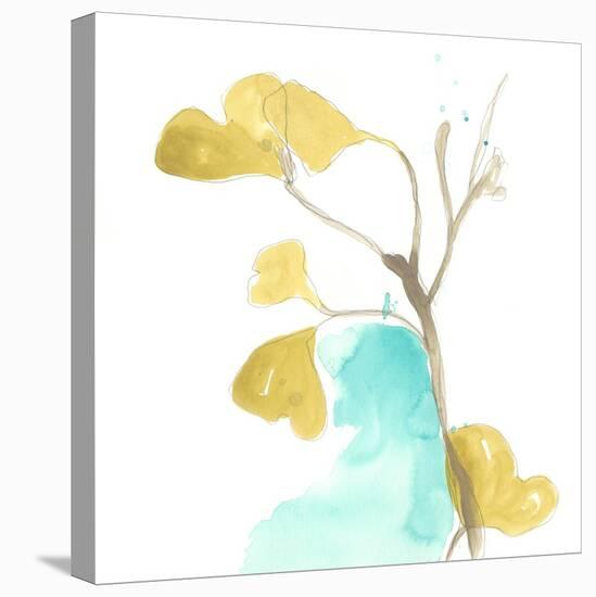 Teal and Ochre Ginko IX-June Vess-Stretched Canvas