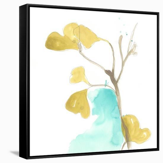 Teal and Ochre Ginko IX-June Vess-Framed Stretched Canvas