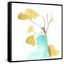 Teal and Ochre Ginko IX-June Vess-Framed Stretched Canvas