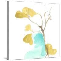 Teal and Ochre Ginko IX-June Vess-Stretched Canvas