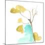 Teal and Ochre Ginko IX-June Vess-Mounted Art Print