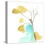 Teal and Ochre Ginko IX-June Vess-Stretched Canvas