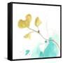 Teal and Ochre Ginko V-June Vess-Framed Stretched Canvas