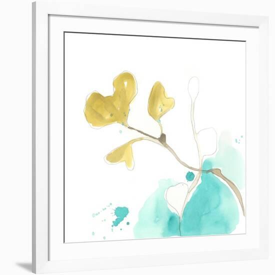 Teal and Ochre Ginko V-June Vess-Framed Art Print