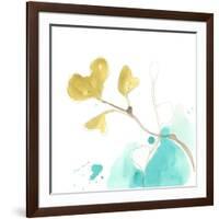 Teal and Ochre Ginko V-June Vess-Framed Art Print