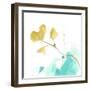 Teal and Ochre Ginko V-June Vess-Framed Art Print