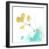 Teal and Ochre Ginko V-June Vess-Framed Art Print