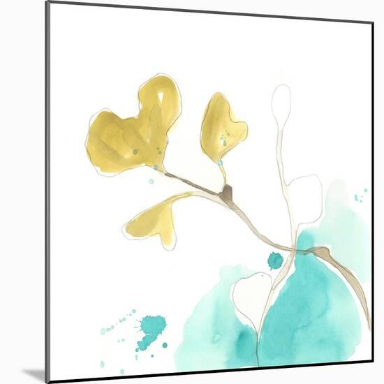 Teal and Ochre Ginko V-June Vess-Mounted Art Print