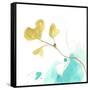 Teal and Ochre Ginko V-June Vess-Framed Stretched Canvas