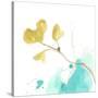 Teal and Ochre Ginko V-June Vess-Stretched Canvas