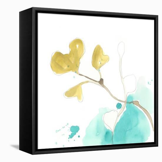 Teal and Ochre Ginko V-June Vess-Framed Stretched Canvas