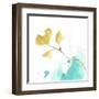 Teal and Ochre Ginko V-June Vess-Framed Art Print