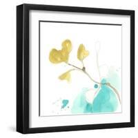 Teal and Ochre Ginko V-June Vess-Framed Art Print