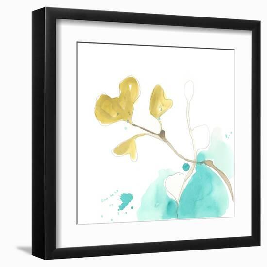 Teal and Ochre Ginko V-June Vess-Framed Art Print