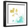 Teal and Ochre Ginko V-June Vess-Framed Art Print