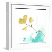 Teal and Ochre Ginko V-June Vess-Framed Art Print