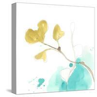 Teal and Ochre Ginko V-June Vess-Stretched Canvas