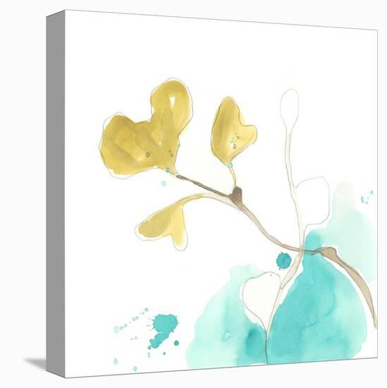 Teal and Ochre Ginko V-June Vess-Stretched Canvas