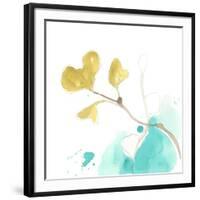 Teal and Ochre Ginko V-June Vess-Framed Art Print