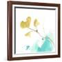 Teal and Ochre Ginko V-June Vess-Framed Art Print