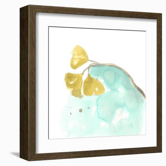 Teal and Ochre Ginko VI-June Vess-Framed Art Print