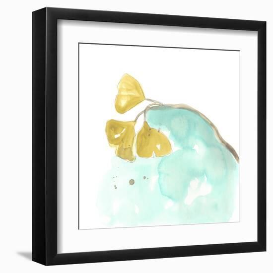 Teal and Ochre Ginko VI-June Vess-Framed Art Print