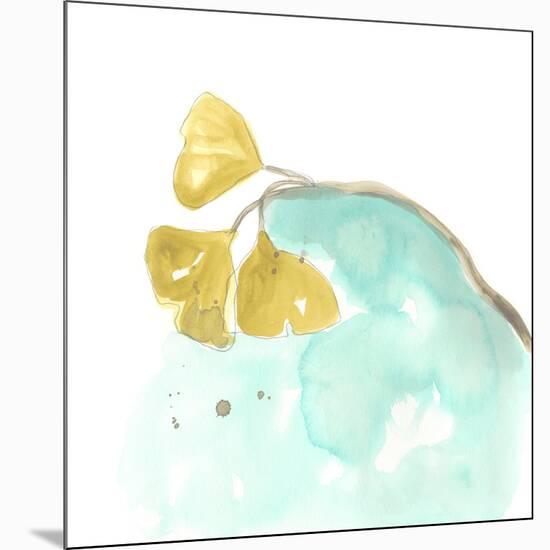 Teal and Ochre Ginko VI-June Vess-Mounted Art Print