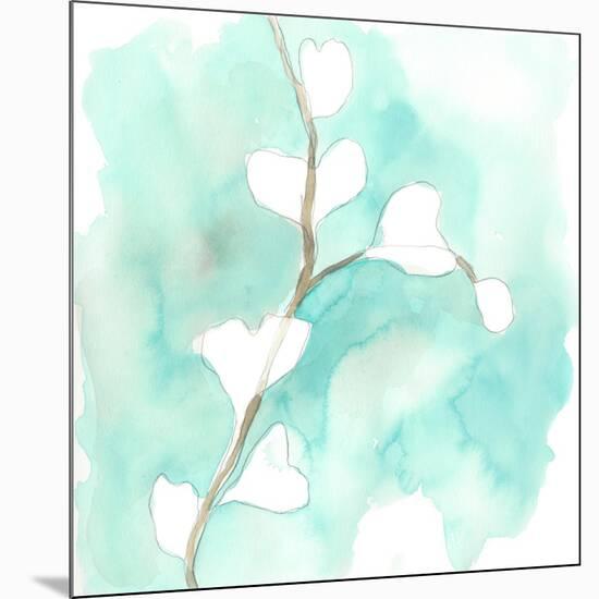 Teal and Ochre Ginko VII-June Vess-Mounted Art Print