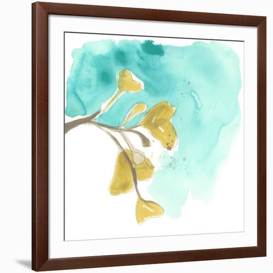 Teal and Ochre Ginko VIII-June Vess-Framed Art Print