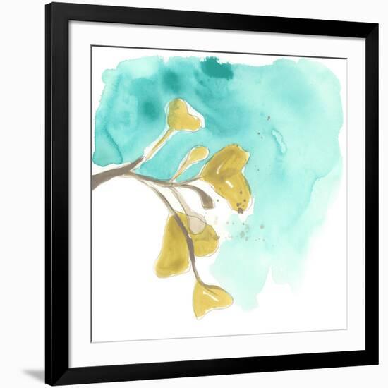 Teal and Ochre Ginko VIII-June Vess-Framed Art Print