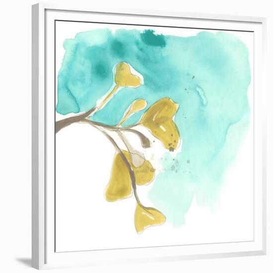 Teal and Ochre Ginko VIII-June Vess-Framed Premium Giclee Print