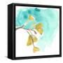 Teal and Ochre Ginko VIII-June Vess-Framed Stretched Canvas