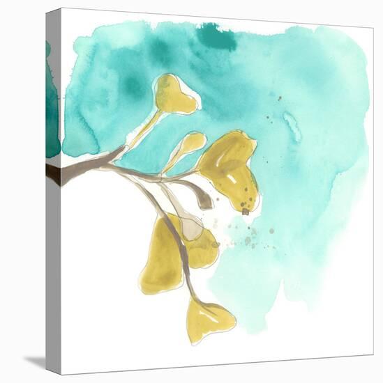 Teal and Ochre Ginko VIII-June Vess-Stretched Canvas