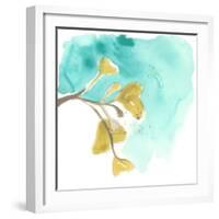 Teal and Ochre Ginko VIII-June Vess-Framed Art Print