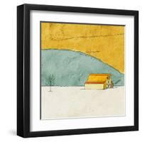 Teal and Yellow Barn-Ynon Mabat-Framed Art Print