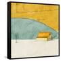 Teal and Yellow Barn-Ynon Mabat-Framed Stretched Canvas